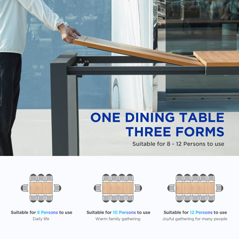 LUMEN 12 Person Teak Outdoor Dining Set With Three Version Extending Mode For 8/10/12 Seating, Teak