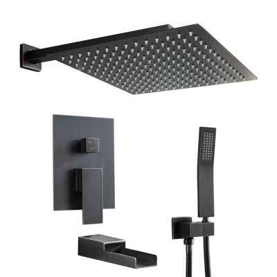 Ensemble de robinet de baignoire et douchette de douche à pluie 12 po avec système de douche à main en bronze huilé