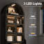 Bibliothèque arquée avec éclairage DEL, armoire de rangement à finition noire avec portes et tiroirs en verre-1266143363