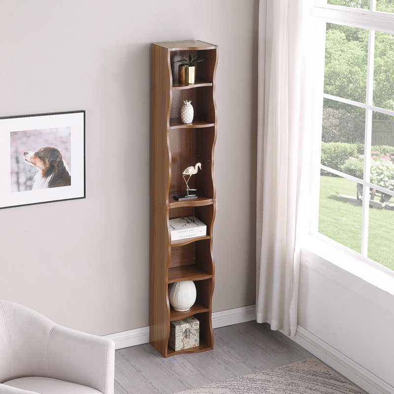 8-Layer Adjustable Shelf Thin Bookshelf With A Wavy Border Design, Which Is More Aesthetically Pleasing, Is Suitable For High And Narrow, Display And Multi-Functional Bookshelves In Home Offices
