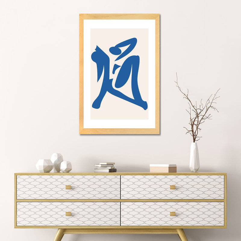 « Déconstruit bleu figure 4 » par Mambo art studio-impression, Blanc, Toile avec cadre en bois beige