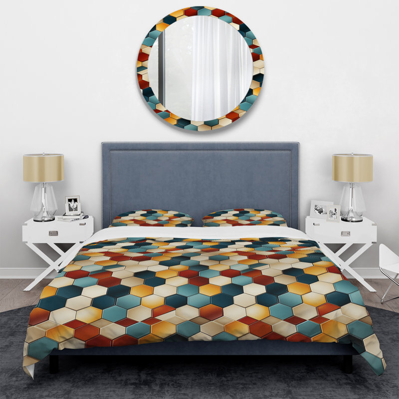 Ensemble de housse de couette à motif géométrique Brown Teal Retro Geometry Geometric