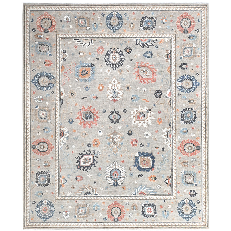 Tapis beige et gris noué à la main de haute qualité