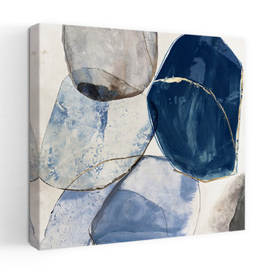 Overlapping Blue Shapes I Abstract Geometric Minimalist Art