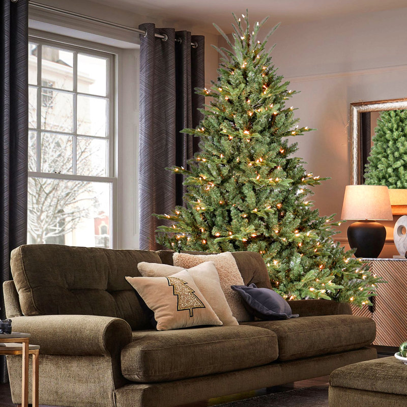 Arbre de Noël pleine forme avec lumières UL - branches mixtes Pe / Pvc, base large pour espaces spacieux, structure à charnières, support en métal stable