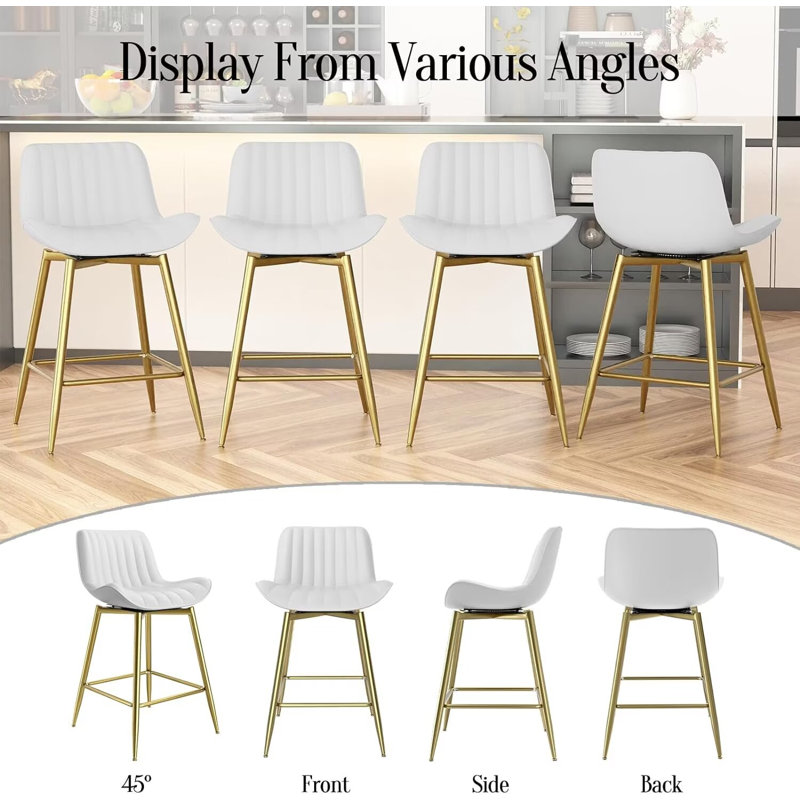 Laquasha Swivel 24'' Counter Stool, White, 2