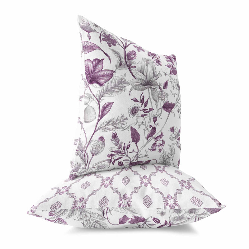 Coussin décoratif intérieur / extérieur Garden Grace, H 20 po x l 20 po, Blanc / floral mauve