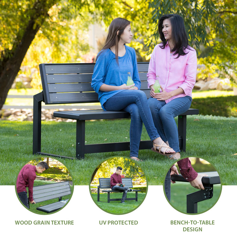 Polystyrene Convertible Bench, Black Sand Frame/Harbor Gray Seat