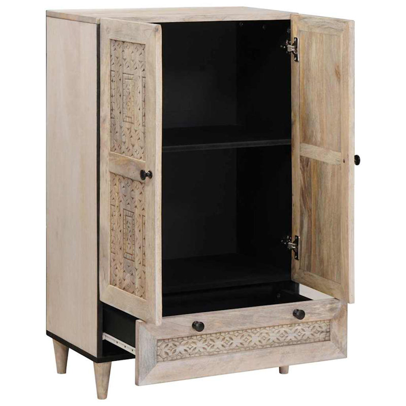 Highboard with Drawer with Shelf with Storage Solid mango wood Modern, White