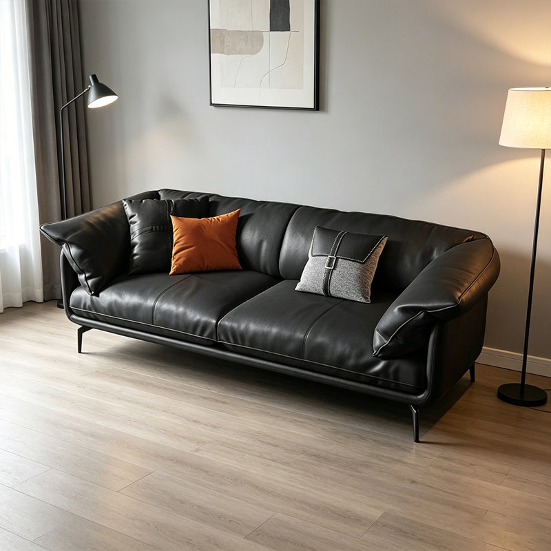 Canapé standard en cuir véritable noir