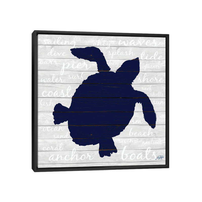 «Indigo Turtle» par Julie Derice - reproduction imprimée, Aucun mat, H 18 po x l 18 po x 1,5 po, Toile avec cadre noir