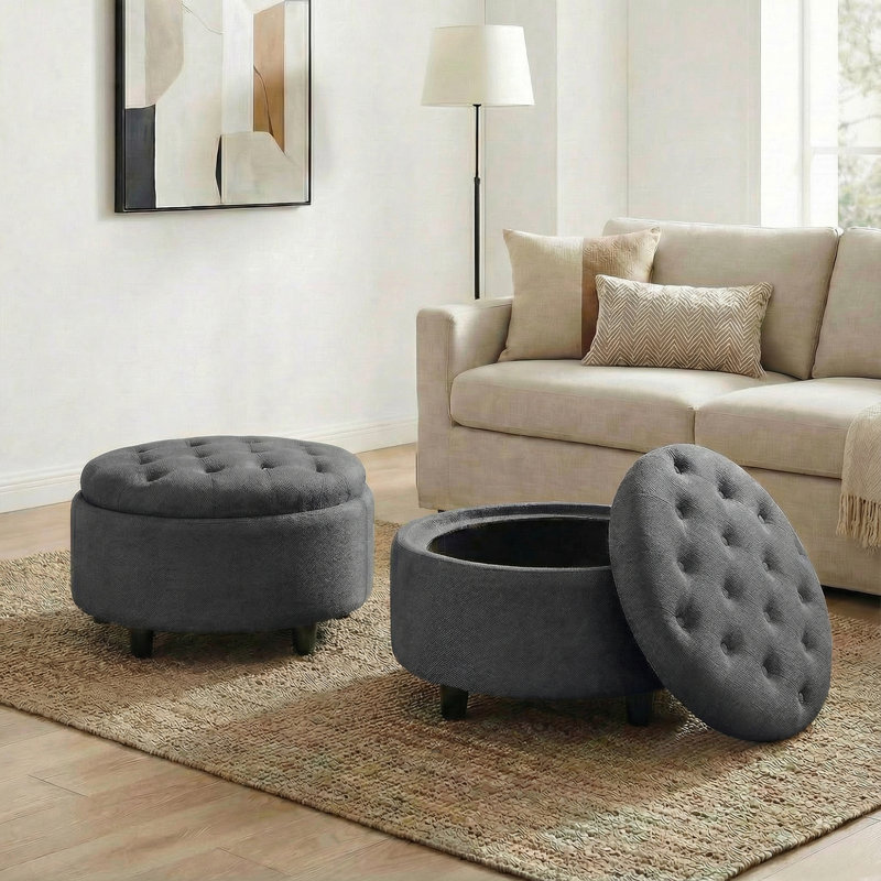 25'' Oversized Upholstered Storage Ottman, Dark Grey