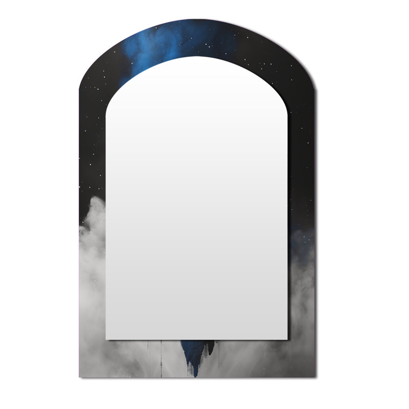 Blue black Astrology Cosmic Balance Libra - Libra Asymmetrical Large Wall Mirror, Modern Arch Unique Mirror, Printed Metal Art