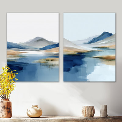 «Blue Waves Heights Golden Coastal - Lake», ensemble de 2 impressions murales en métal