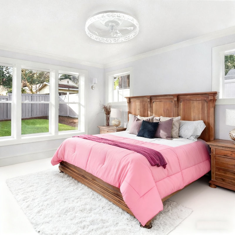 19" White Ceiling Fans With Lights,Dimmable,Ceiling Fan Flush Mount,Modern Ceiling Fans With Lights For Bedroom, White