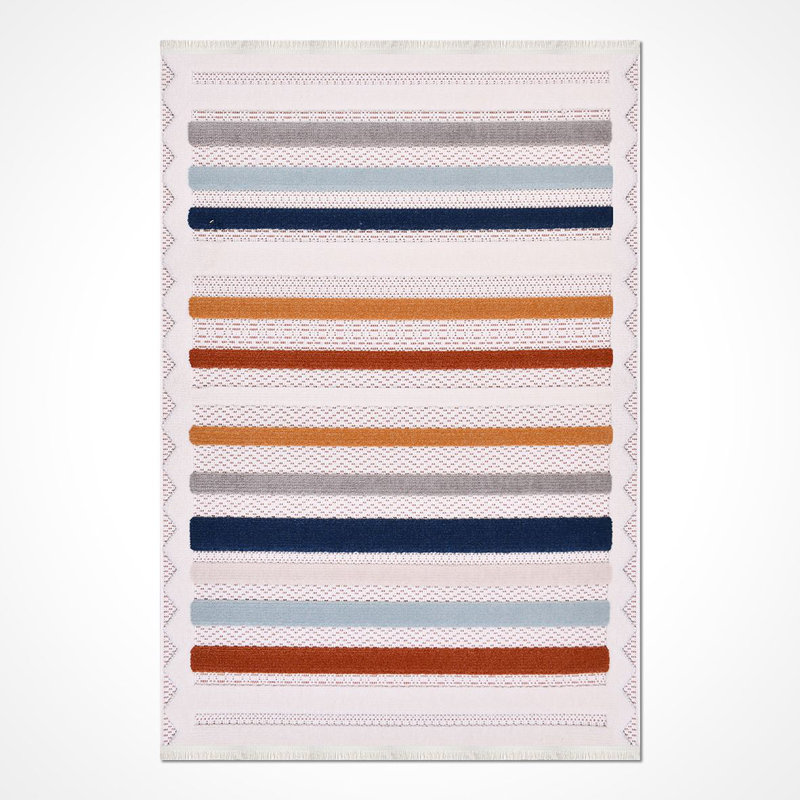 Tapis moderne / rayé crème lavable à la machine antidérapant, Rectangle 2 pi 8 po x 5 pi