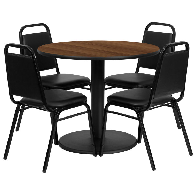Nicklas 36'' Round Table Set with Round Base and 4 Trapezoidal Back Banquet Chairs