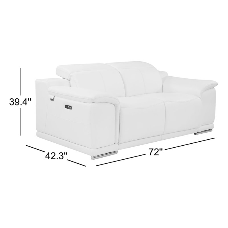 Causeuse inclinable en cuir italien Kingswood, Blanc, H 39,4 po x l 72 po x P 42,3 po