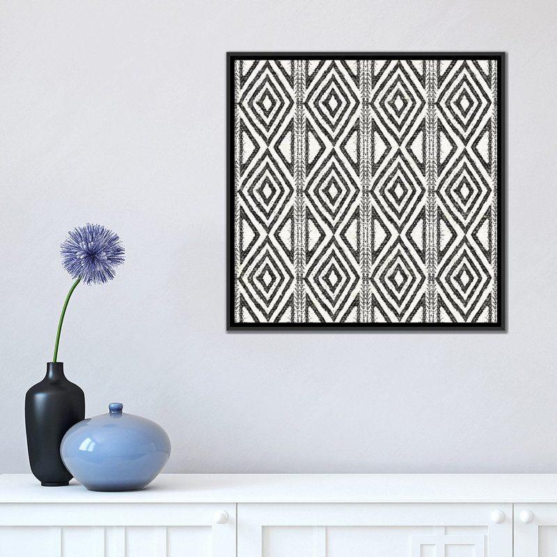 «African Wild Pattern, B&W III», impression sur toile, H 18 po x l 18 po x P 1,5 po, Toile avec cadre noir, Pas de tapis
