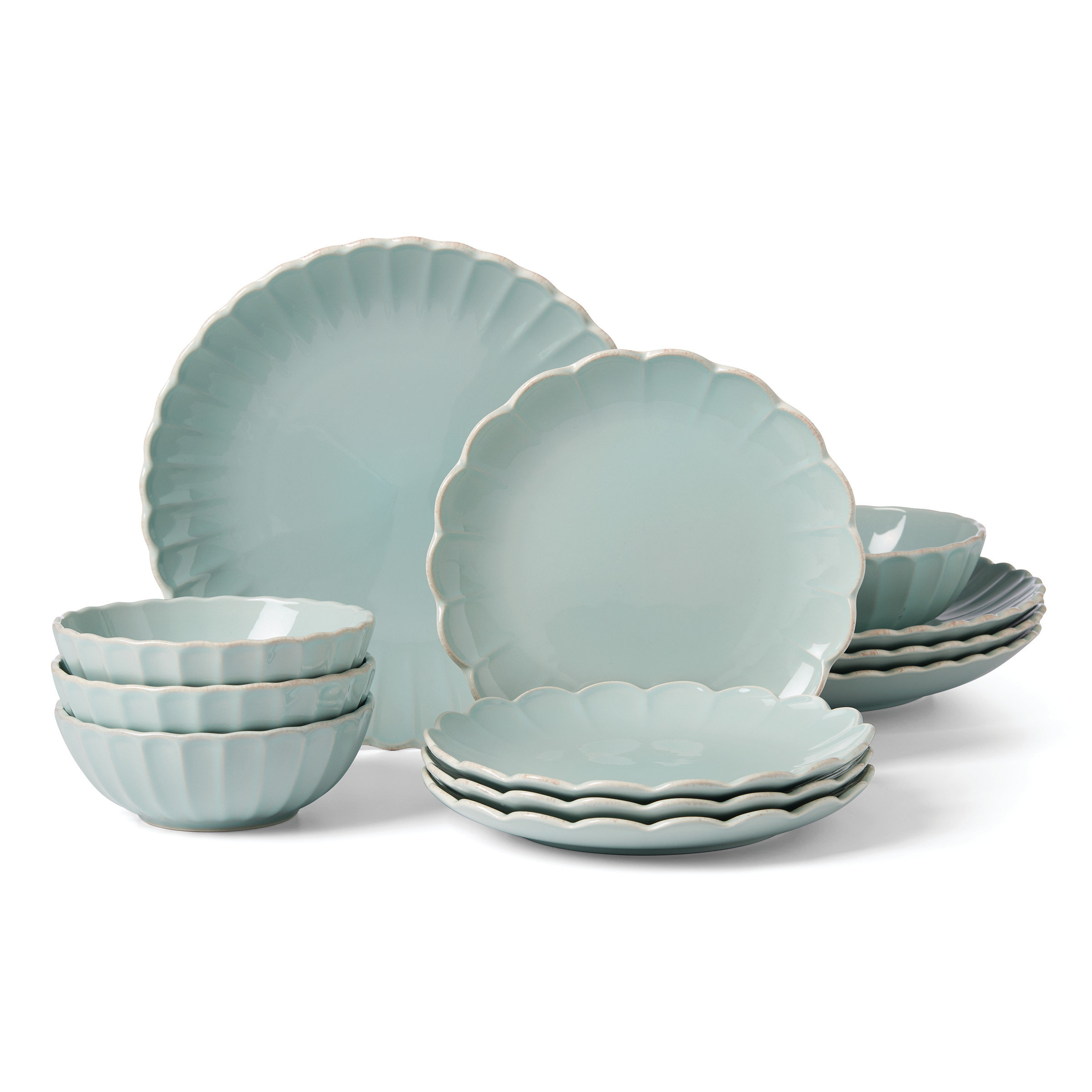 Lenox French Perle Scallop Ice Blue 12Pc Dinnerware Set & Reviews | Birch Lane