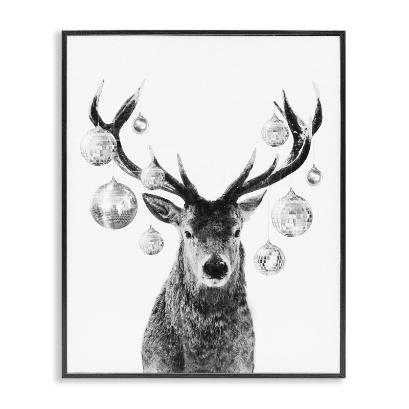 «Deer with Disco Balls», art de la giclée encadrée par Victoria Barnes, Giclée encadrée noir minuit, H 20 po x l 16 po