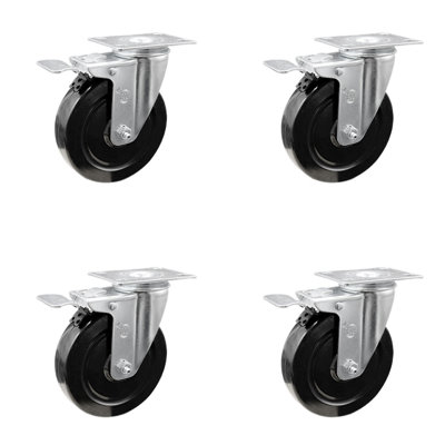 5 Inch Hard Rubber Wheel Swivel Top Plate Caster Set with Total Lock Brake SCC