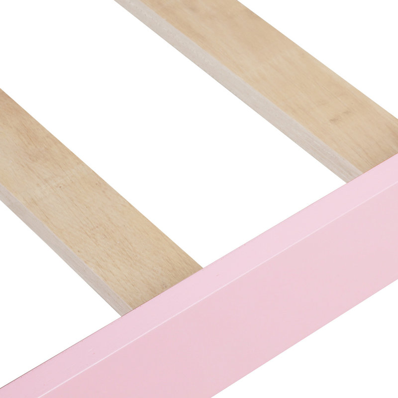 Lit plateforme simple en bois avec tête de lit, pied de lit et lattes de bois (rose)