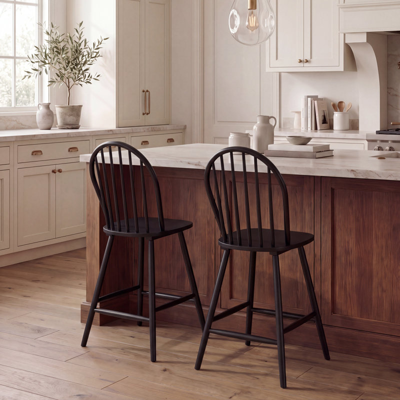 Tabouret Buhr, Noir, Tabouret de comptoir (siège d'une hauteur de 24 p