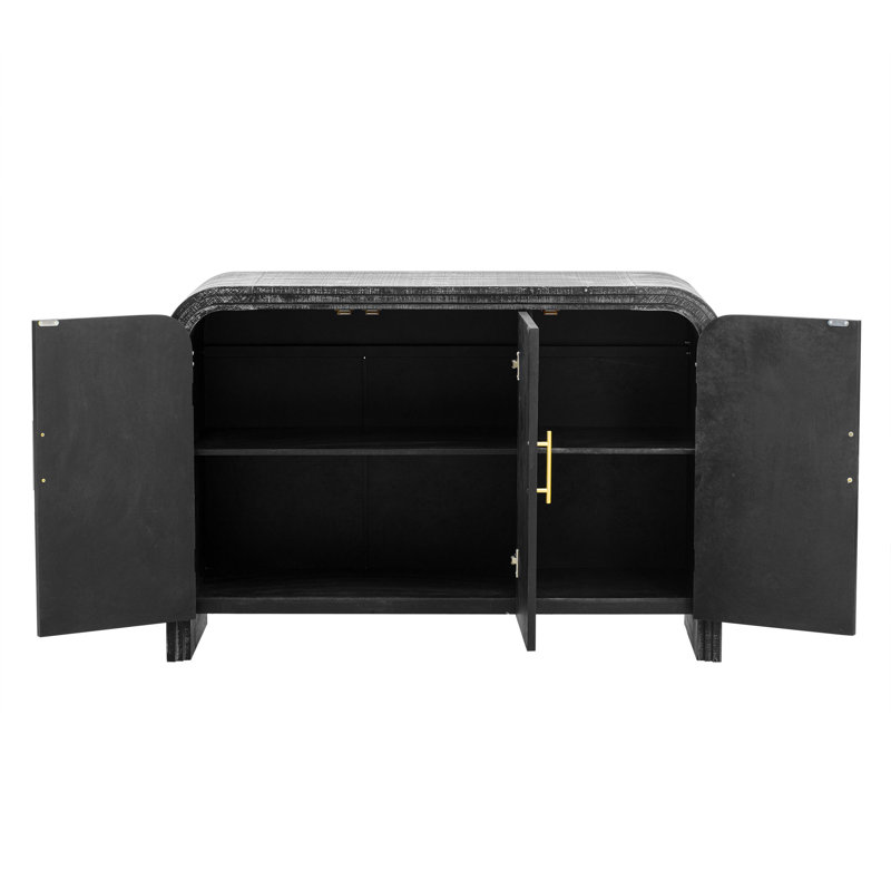 Retro Minimalist Curved Sideboard With Gold Handles And Adjustable Dividers For Living Room Or Dining Room