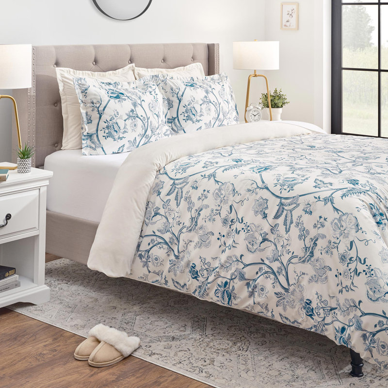 Ensemble de housse de couette réversible en microfibre crème 3 pièces, Housse de couette simple + 2 taies d'oreiller stan