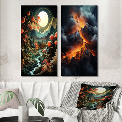 Volcan volcanique sauvage - paysage, ensemble de 2 impressions sur toile
