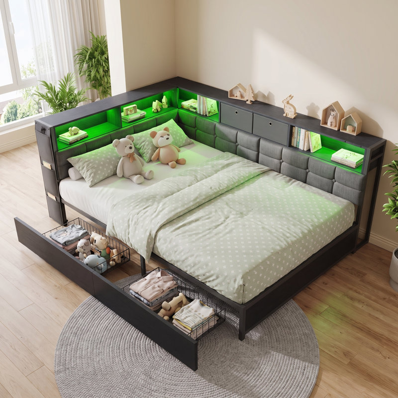 Upholstered Bed Frame, European Double (140 x 200 cm), Grey