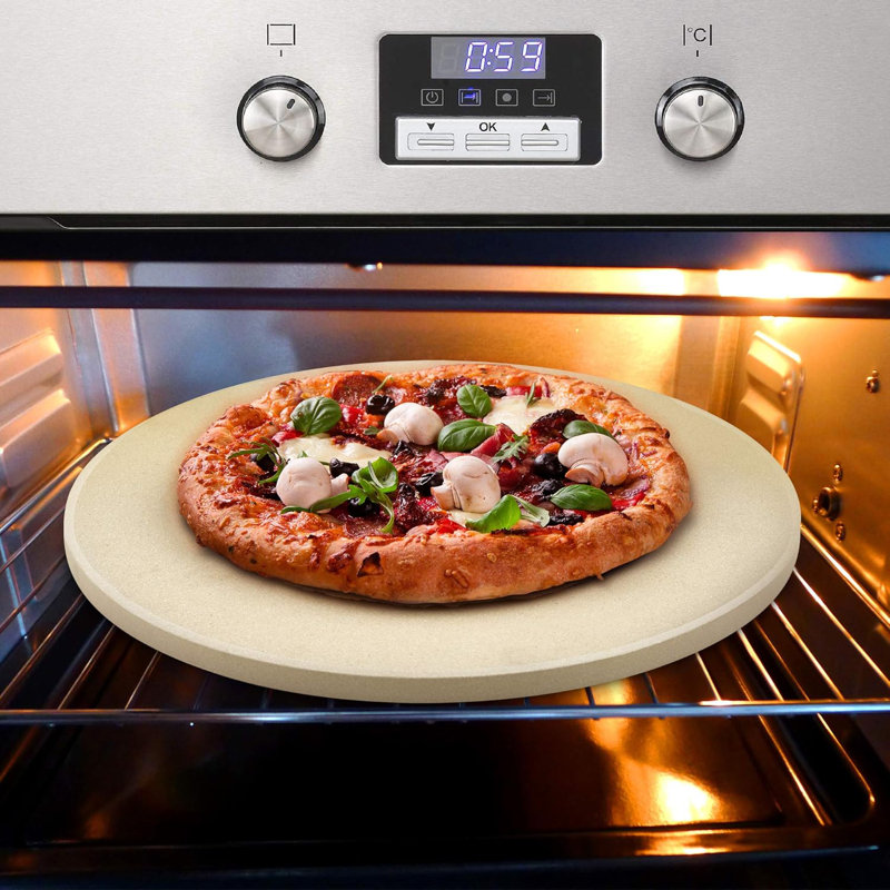 Cook N Home Classic 16 Inch Round Pizza Stone with Scraper, Heavy Duty Cordierite Baking Stone for Oven and Grill, Thermal Shock Resistant Ideal for Baking Crisp Crust Pizza, Cream