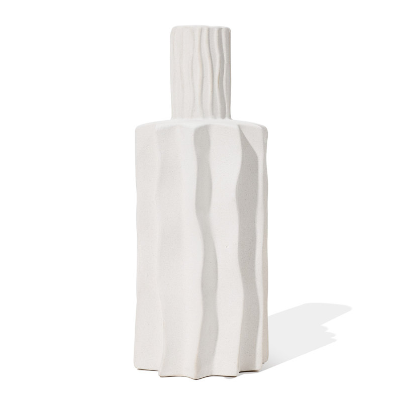 Vase de table décoratif en grès texturé blanc Modern Minimalist, H 15 po x l 5,9 po x P 5,9 po