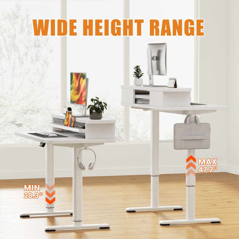 Bureau de jeu à hauteur ajustable Home Office, Blanc, 52.9" H x 47.2" W x 23.6" D