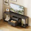 Meuble télé industriel avec tiroir en tissu et tablettes ouvertes, console multimédia pour le salon et la chambre à coucher