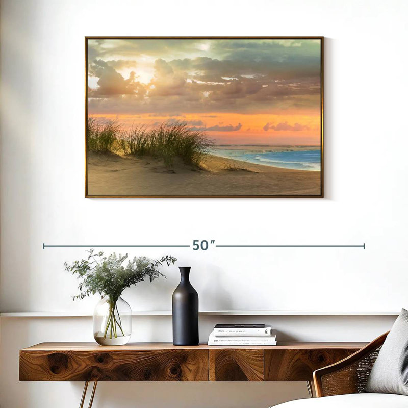 Herbe de mer et crépuscule, Cadre flottant doré, 37 po x 25 po
