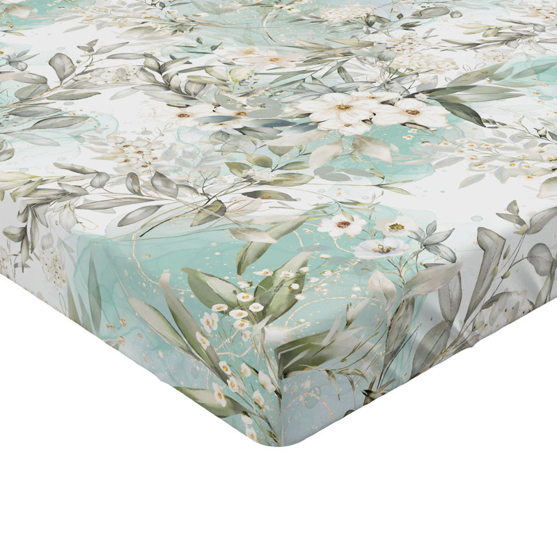 Drap-housse Ambesonne, Drap-housse très grand californien, Coquille d'œuf, vert menthe / floral