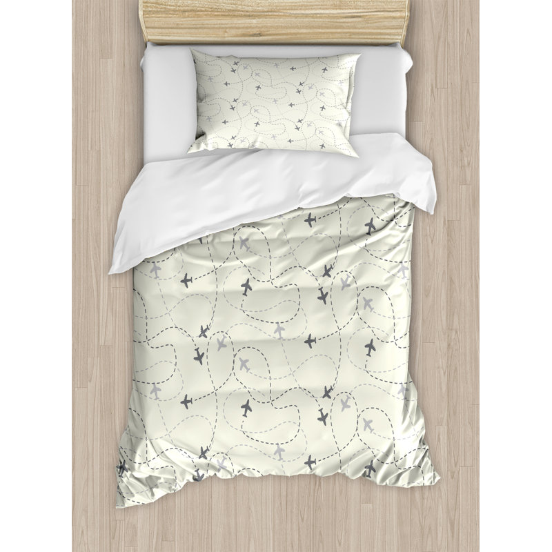Twin Beige Airplane Route Map Duvet Cover Set