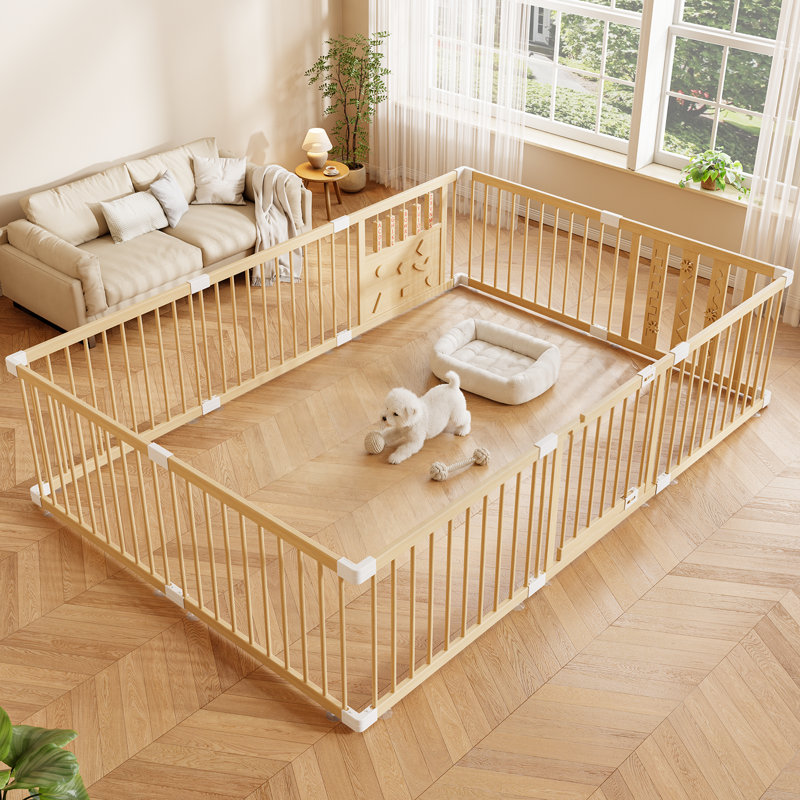 Parc de jeux d'intérieur en bois pour chiots et petits chiens, 61 cm (24 pouces), 10 panneaux, H 24 po x l 64 po x P 96 po