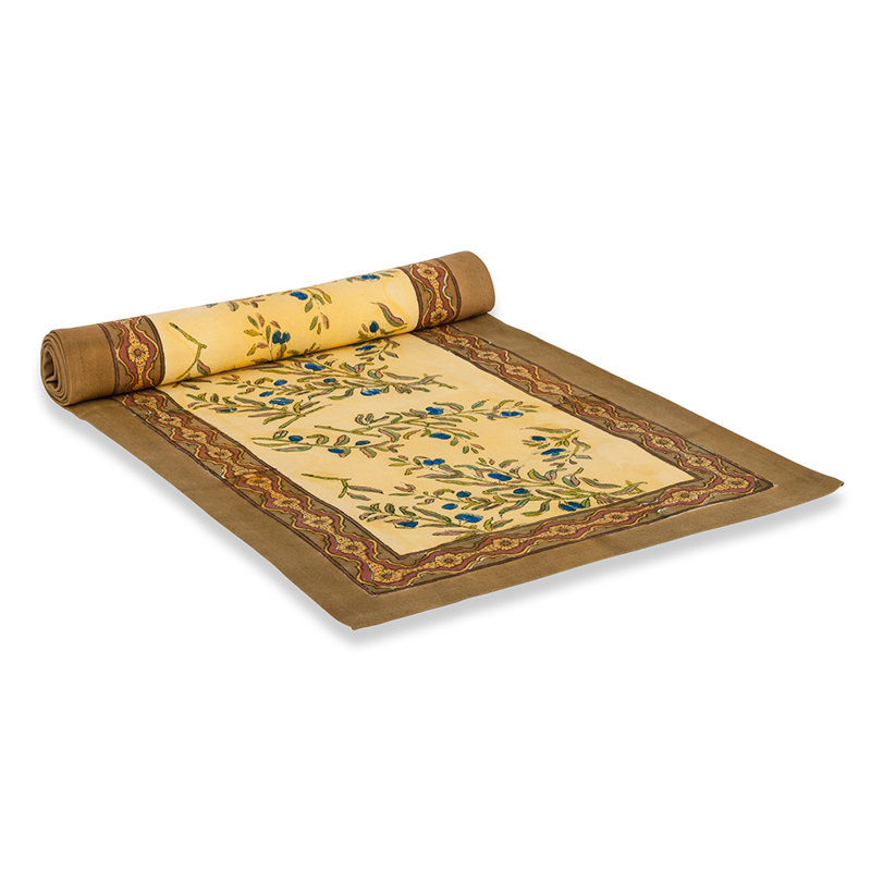Olive Tree Handmade Floral Table Runnner, 72" W x 16" L, Yellow-Green