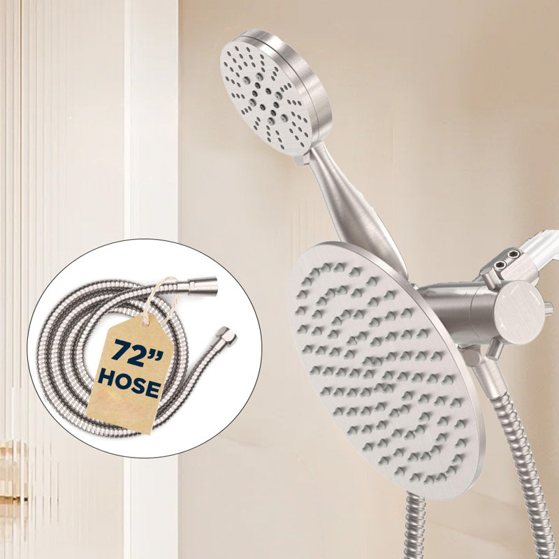 Dual Shower Head Combo, 8-Inch Rainfall & 3-Flow Handheld,2.5 GPM, Brushed Nickel