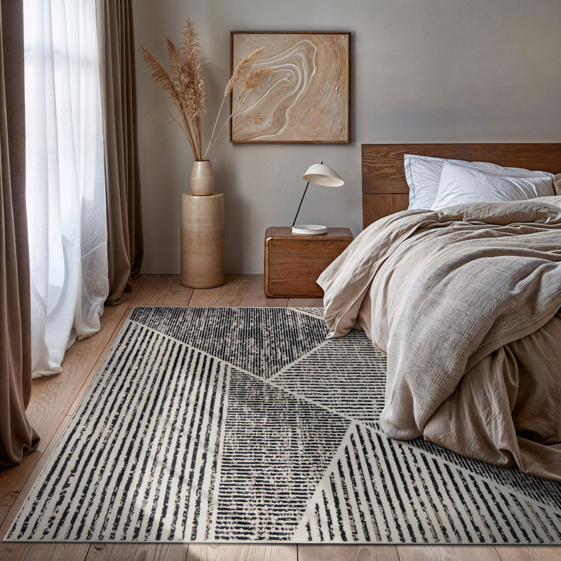 Tapis contemporain délavé à motif géométrique, Rectangle 7 pi 10 po x 10 pi