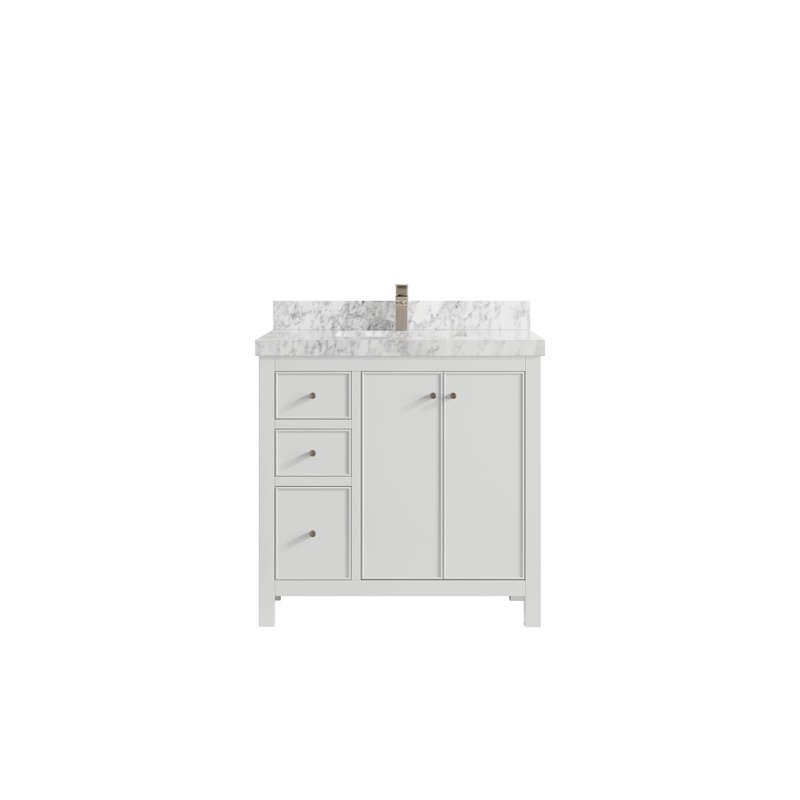 Meuble-lavabo simple 36 po avec plateau Chicago, Marbre de Carrare