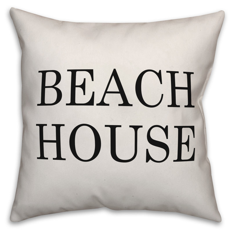  Coussin intérieur / extérieur Beach House, H 16 po x l 16 po, Blanc cassé / noir