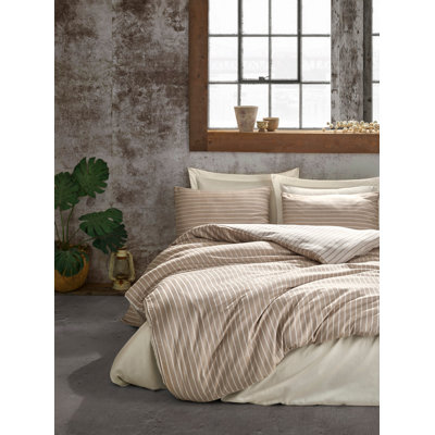 Ensemble de housse de couette double en bambou, couleur vison | 60% satin de coton / 40% bambou, housse de couette 78,7 po x 86,6 po, drap plat 94,5 po x 102,4 po, 4 taies d'oreiller 19,7 po x 27,6 po | Impression réactive, lavable à la machine, élégante et douce