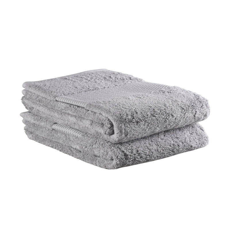 Paquet de deux débarbouillettes en coton gris pâle, 33 x 33 cm, séchage rapide, éponge