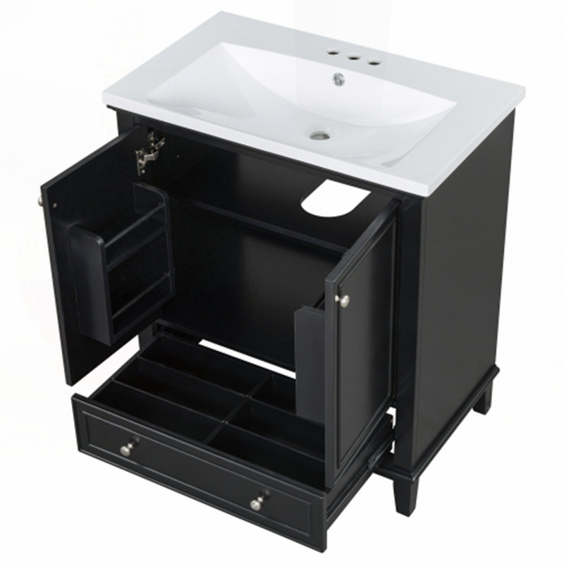 Meuble-lavabo 30 po avec lavabo, Noir / Argenté