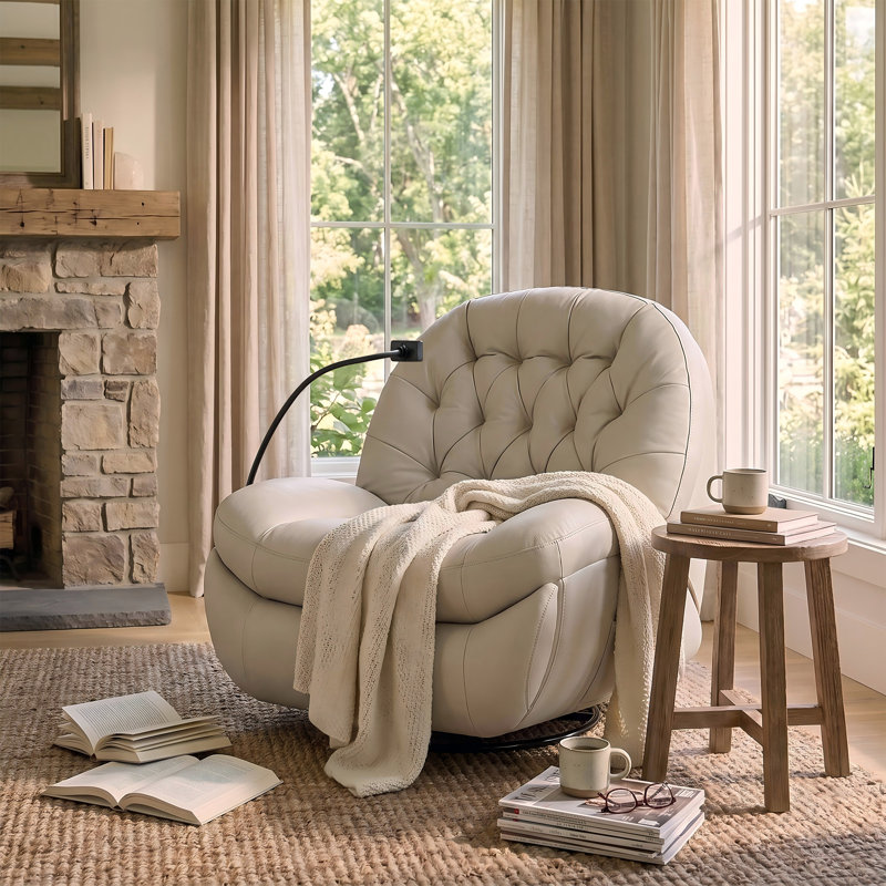 Fauteuil inclinable manuel surdimensionné de 81 cm de large avec pivot à 360°, support pour téléphone et poche latérale
