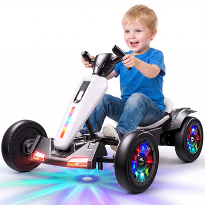 Kart électrique Alex pour enfants de 3 à 6 ans, kart pliable avec siège réglable 2 positions, batterie 4,5 Ah, 2,8 MPH, roues à DEL multicolores, lumières et musique Alex